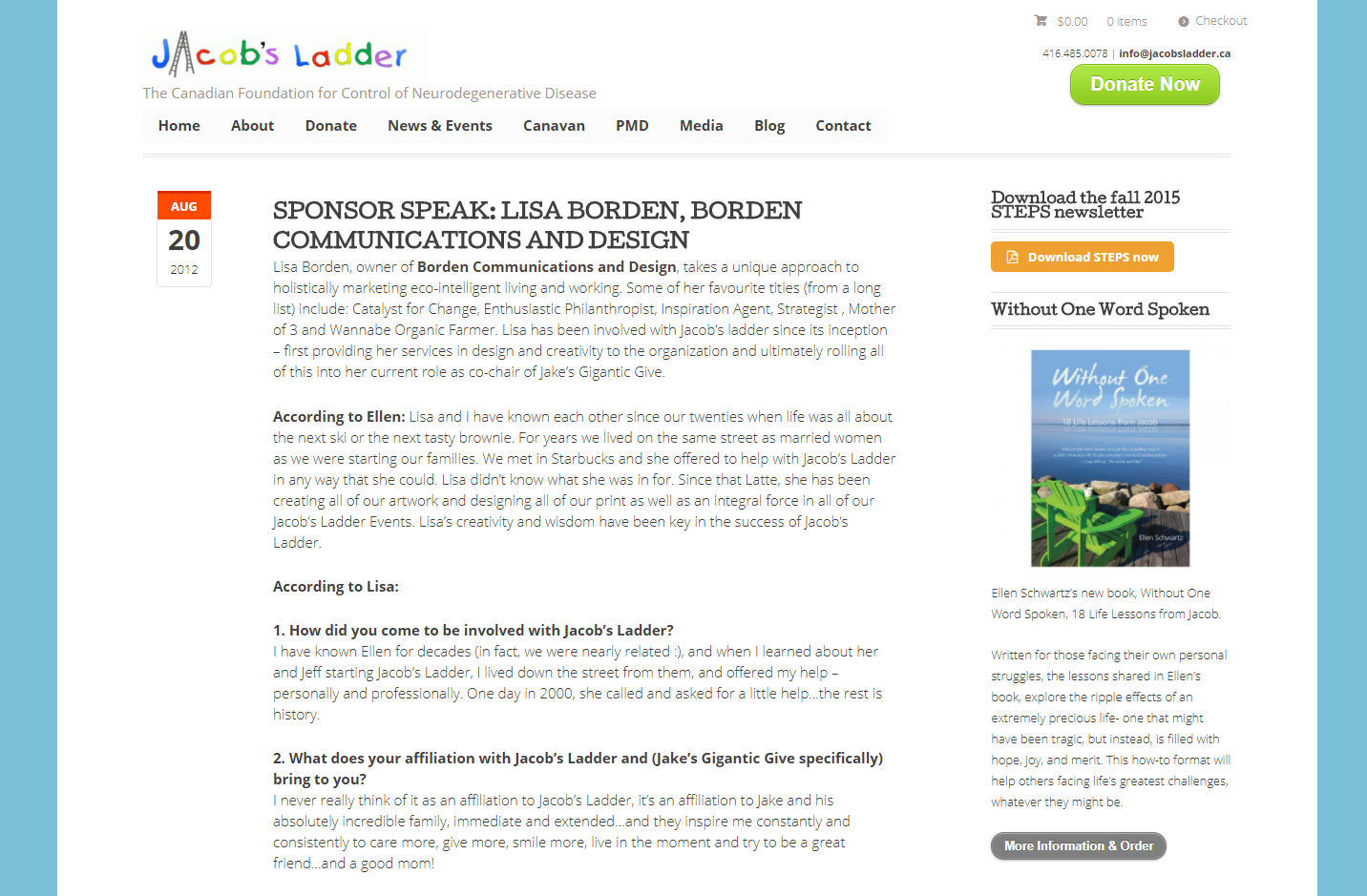 SPONSOR SPEAK: LISA BORDEN, Jacob's Ladder