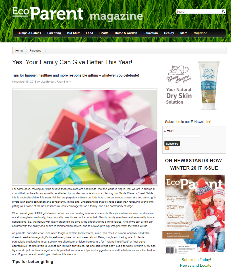 Yes, Your Family Can Give Better This Year!, EcoParent Magazine